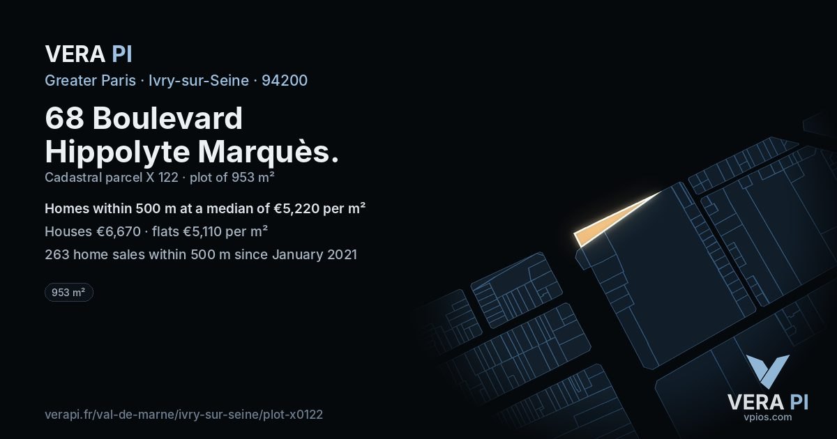 68 Boulevard Hippolyte Marquès, Ivry-sur-Seine at night – the plot lit, the parcels around coloured by the prices near them