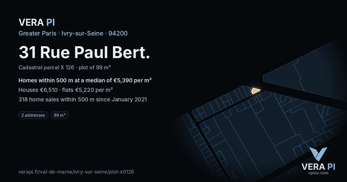 31 Rue Paul Bert, Ivry-sur-Seine at night – the plot lit, the parcels around coloured by the prices near them