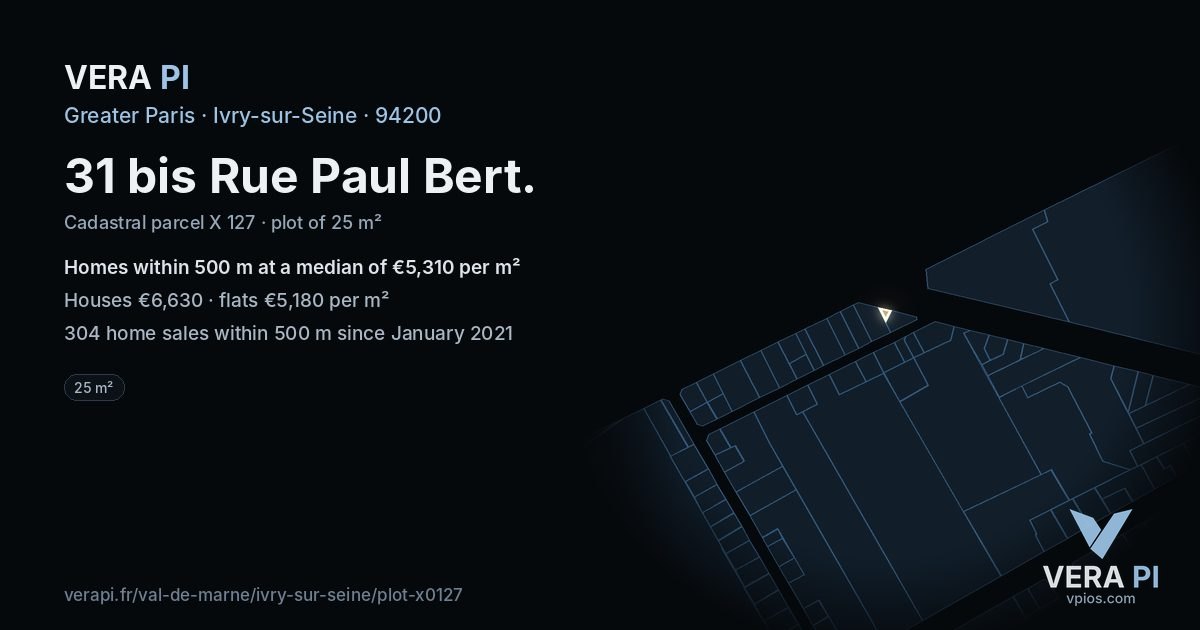 31 bis Rue Paul Bert, Ivry-sur-Seine at night – the plot lit, the parcels around coloured by the prices near them