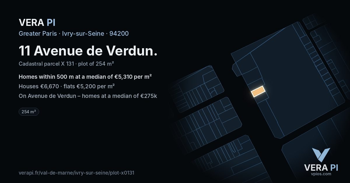 11 Avenue de Verdun, Ivry-sur-Seine at night – the plot lit, the parcels around coloured by the prices near them