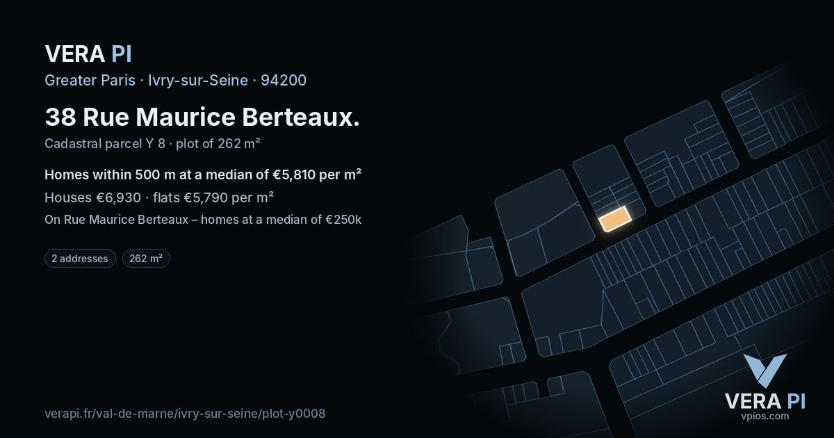 38 Rue Maurice Berteaux, Ivry-sur-Seine at night – the plot lit, the parcels around coloured by the prices near them