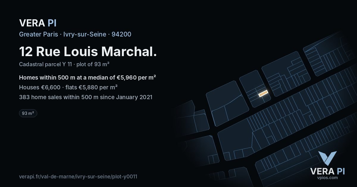 12 Rue Louis Marchal, Ivry-sur-Seine at night – the plot lit, the parcels around coloured by the prices near them