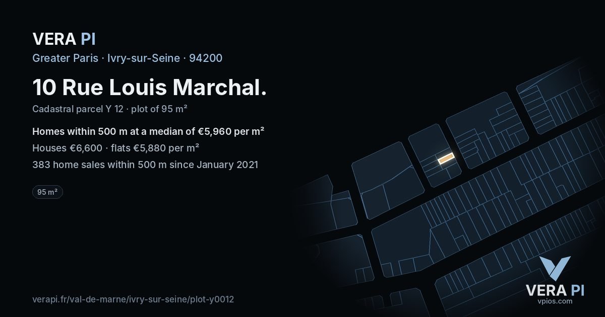 10 Rue Louis Marchal, Ivry-sur-Seine at night – the plot lit, the parcels around coloured by the prices near them