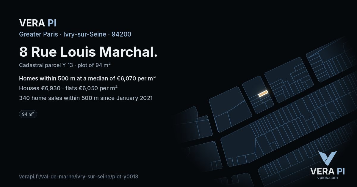 8 Rue Louis Marchal, Ivry-sur-Seine at night – the plot lit, the parcels around coloured by the prices near them