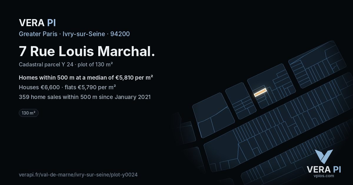 7 Rue Louis Marchal, Ivry-sur-Seine at night – the plot lit, the parcels around coloured by the prices near them