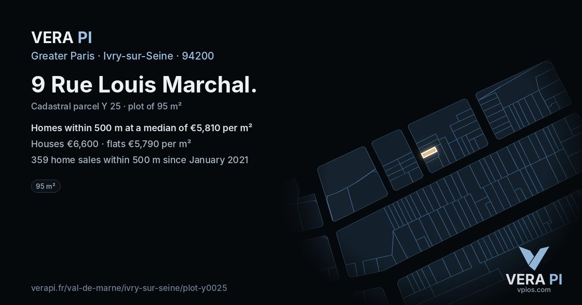 9 Rue Louis Marchal, Ivry-sur-Seine at night – the plot lit, the parcels around coloured by the prices near them