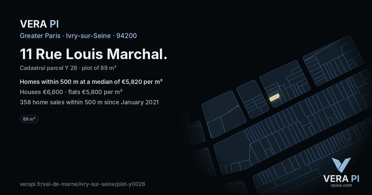 11 Rue Louis Marchal, Ivry-sur-Seine at night – the plot lit, the parcels around coloured by the prices near them