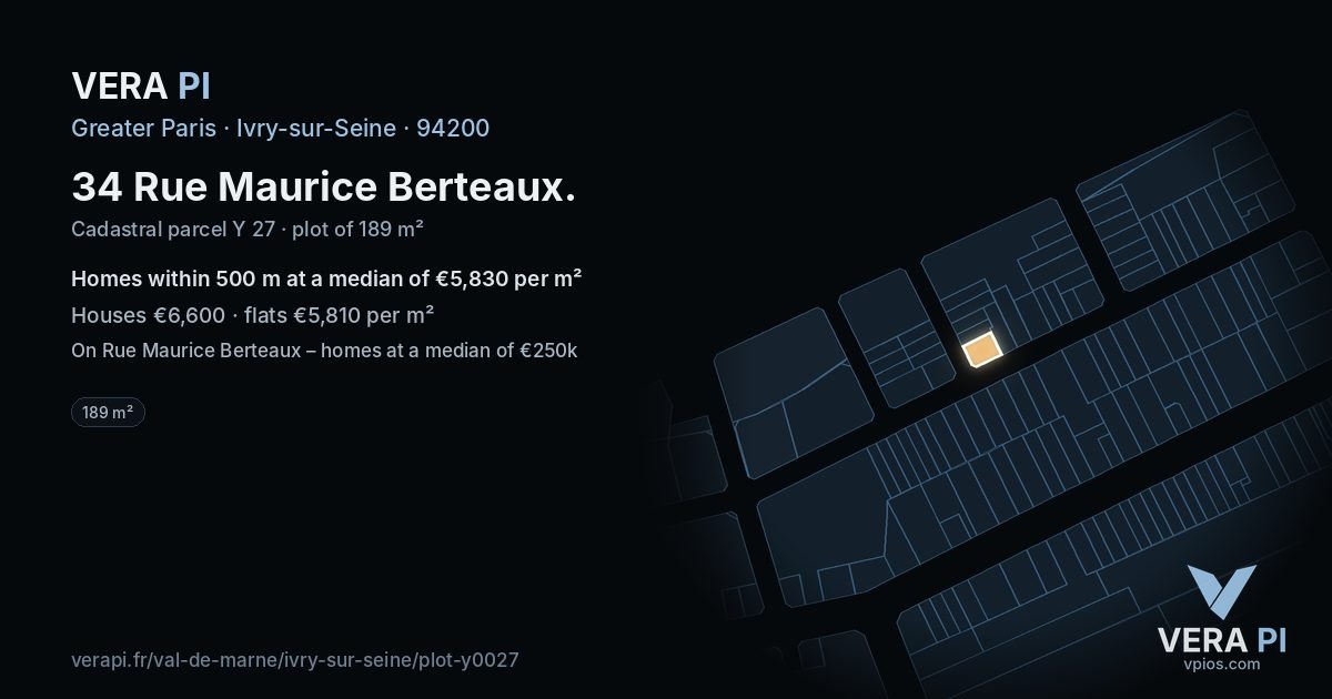 34 Rue Maurice Berteaux, Ivry-sur-Seine at night – the plot lit, the parcels around coloured by the prices near them