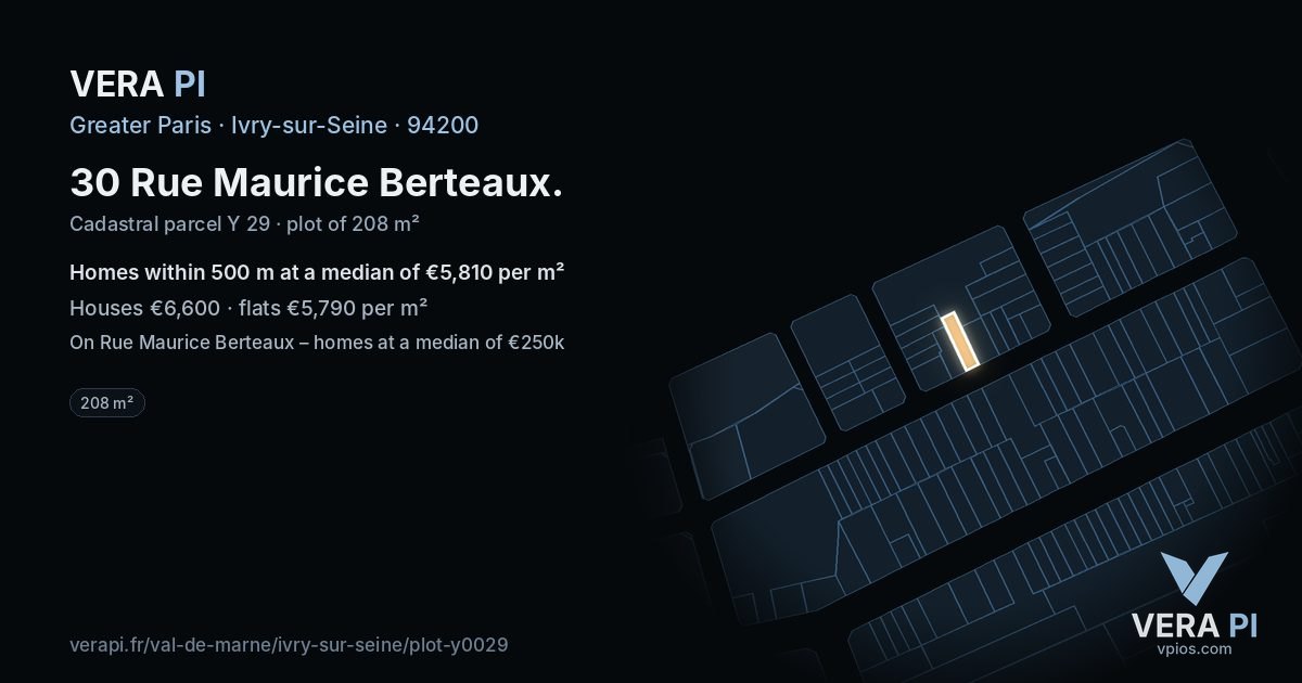 30 Rue Maurice Berteaux, Ivry-sur-Seine at night – the plot lit, the parcels around coloured by the prices near them