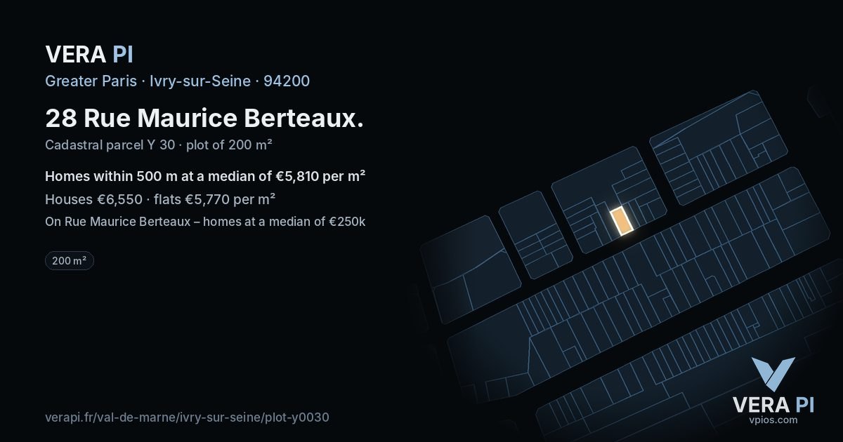 28 Rue Maurice Berteaux, Ivry-sur-Seine at night – the plot lit, the parcels around coloured by the prices near them