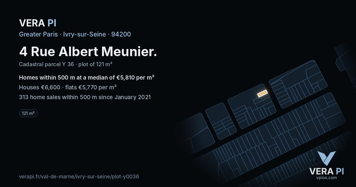 4 Rue Albert Meunier, Ivry-sur-Seine at night – the plot lit, the parcels around coloured by the prices near them