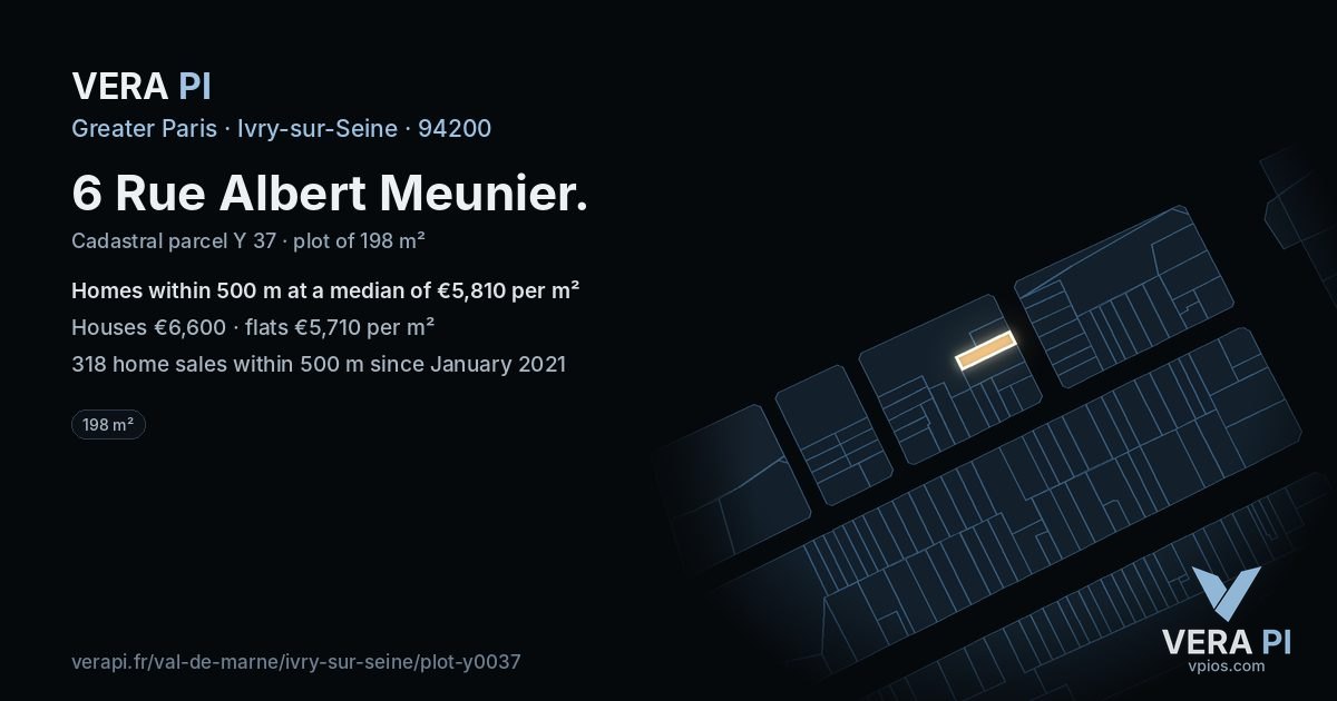6 Rue Albert Meunier, Ivry-sur-Seine at night – the plot lit, the parcels around coloured by the prices near them