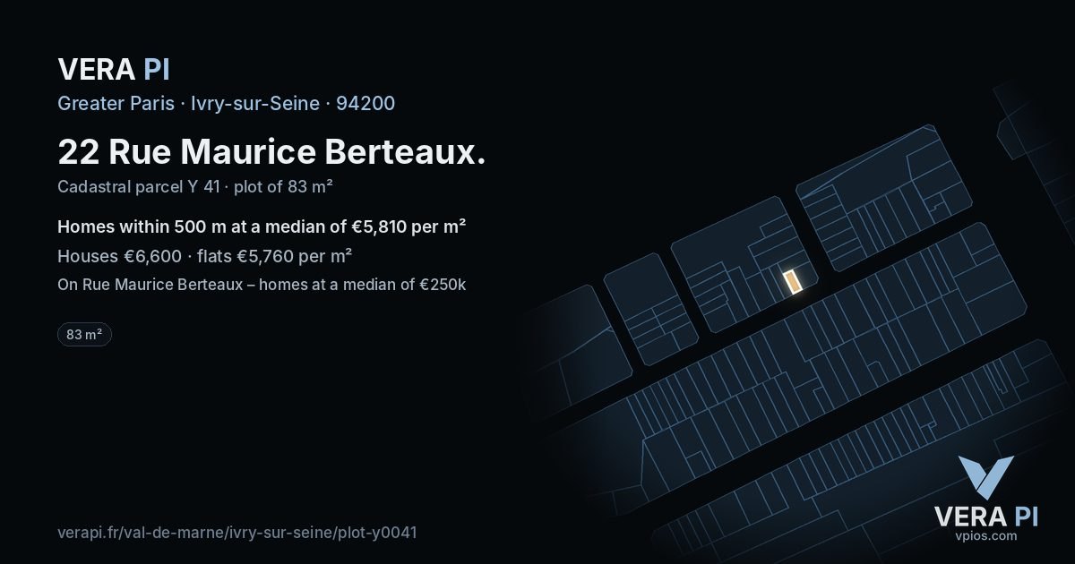 22 Rue Maurice Berteaux, Ivry-sur-Seine at night – the plot lit, the parcels around coloured by the prices near them