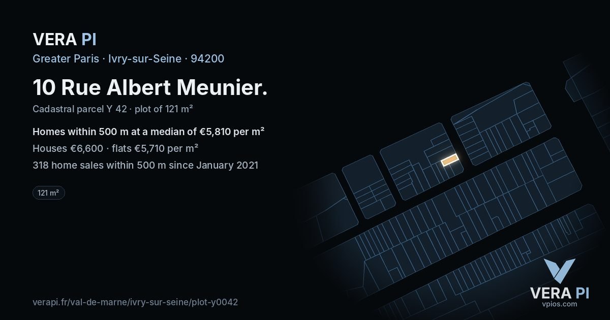 10 Rue Albert Meunier, Ivry-sur-Seine at night – the plot lit, the parcels around coloured by the prices near them