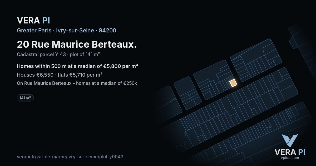 20 Rue Maurice Berteaux, Ivry-sur-Seine at night – the plot lit, the parcels around coloured by the prices near them
