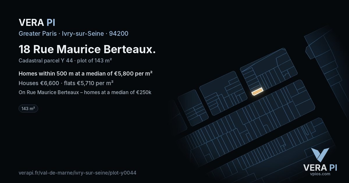 18 Rue Maurice Berteaux, Ivry-sur-Seine at night – the plot lit, the parcels around coloured by the prices near them