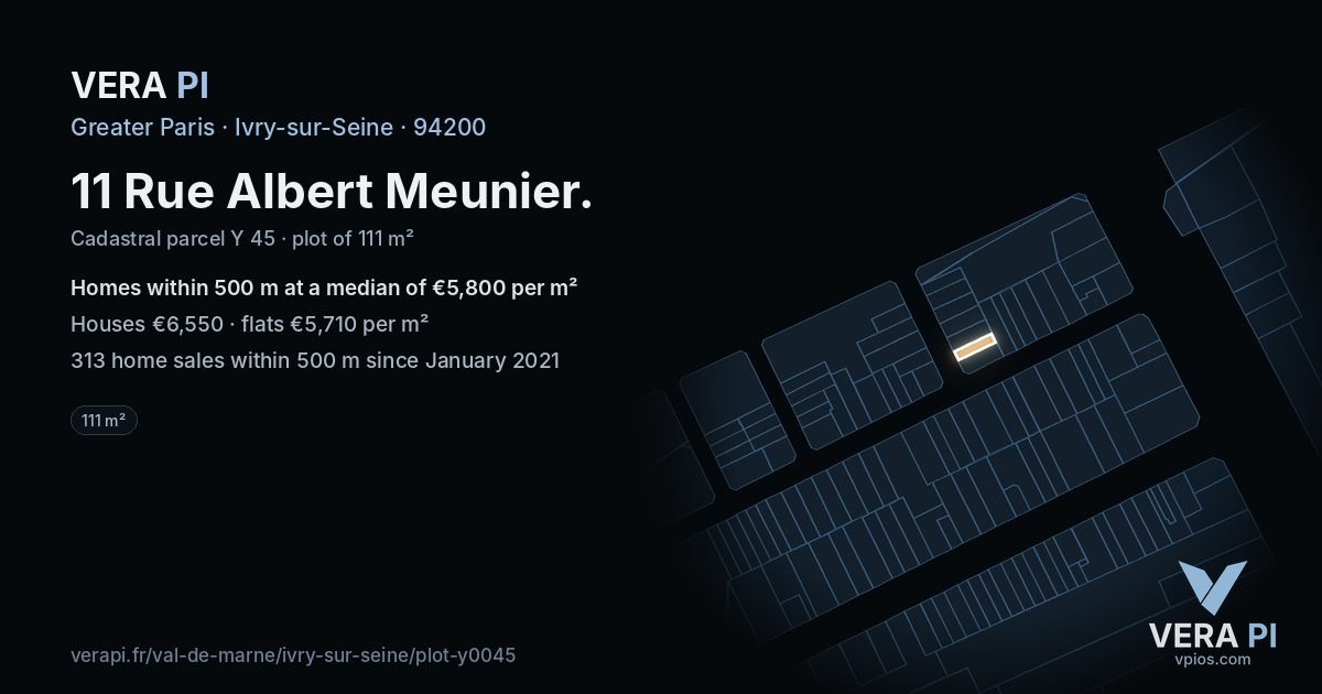 11 Rue Albert Meunier, Ivry-sur-Seine at night – the plot lit, the parcels around coloured by the prices near them