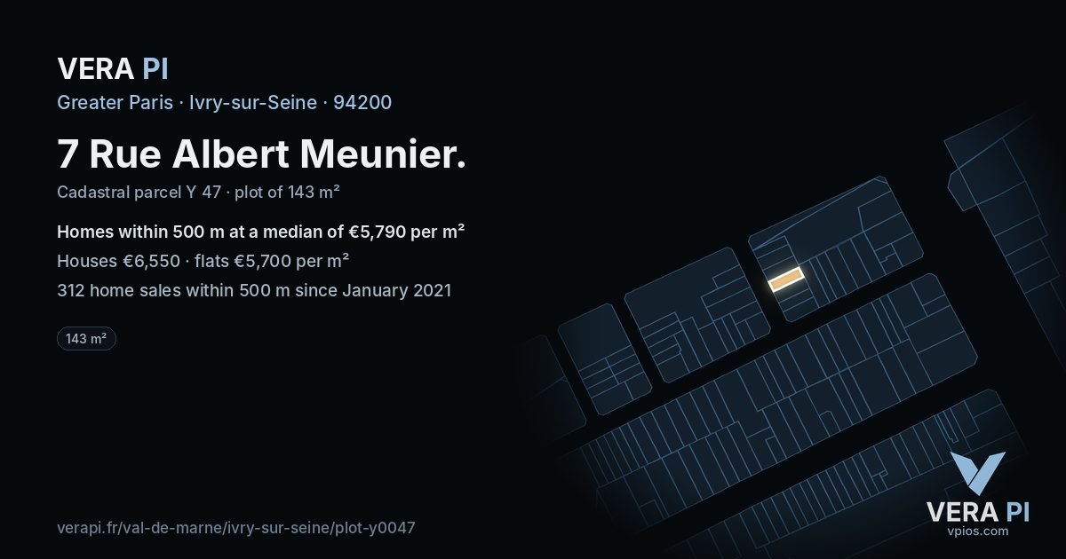 7 Rue Albert Meunier, Ivry-sur-Seine at night – the plot lit, the parcels around coloured by the prices near them