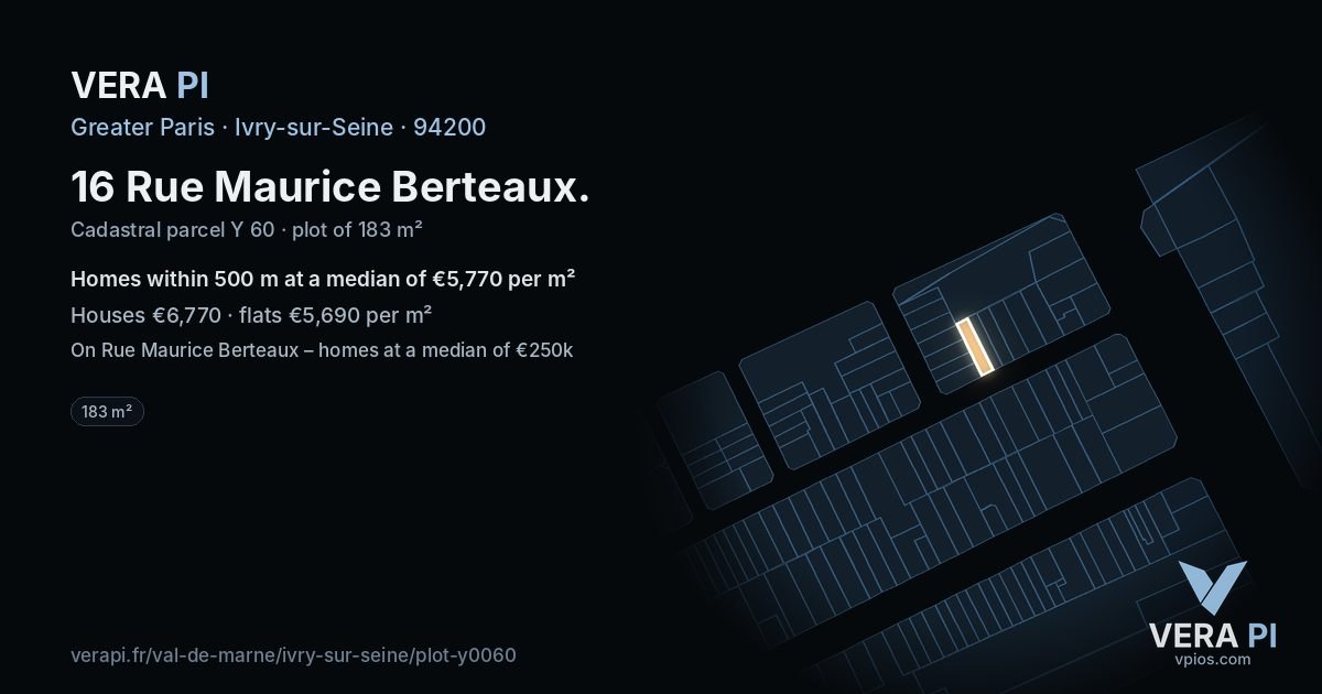 16 Rue Maurice Berteaux, Ivry-sur-Seine at night – the plot lit, the parcels around coloured by the prices near them