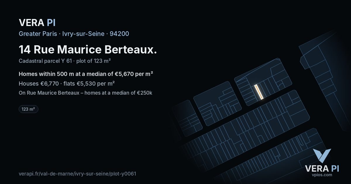 14 Rue Maurice Berteaux, Ivry-sur-Seine at night – the plot lit, the parcels around coloured by the prices near them