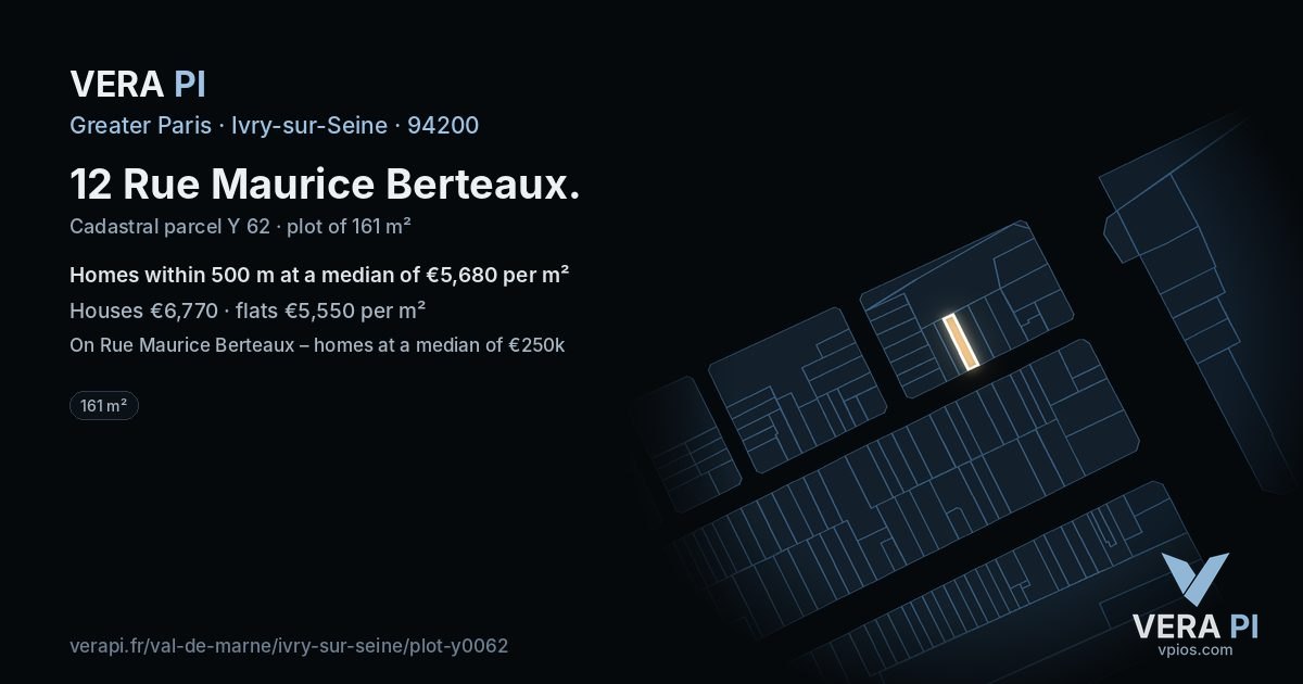 12 Rue Maurice Berteaux, Ivry-sur-Seine at night – the plot lit, the parcels around coloured by the prices near them