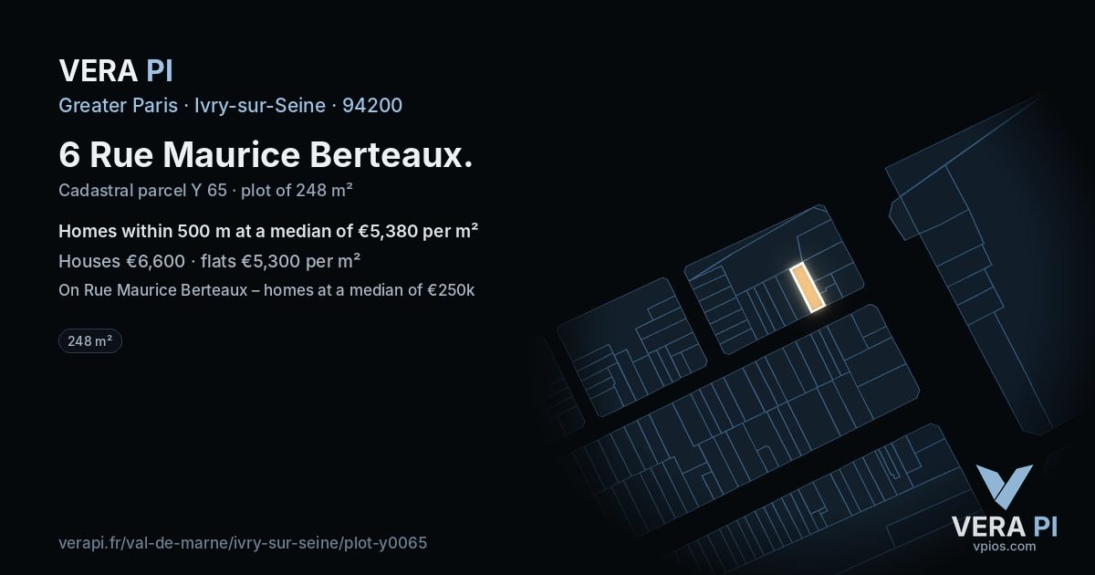 6 Rue Maurice Berteaux, Ivry-sur-Seine at night – the plot lit, the parcels around coloured by the prices near them