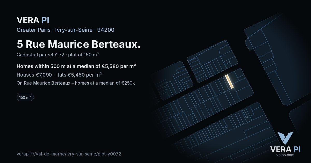 5 Rue Maurice Berteaux, Ivry-sur-Seine at night – the plot lit, the parcels around coloured by the prices near them