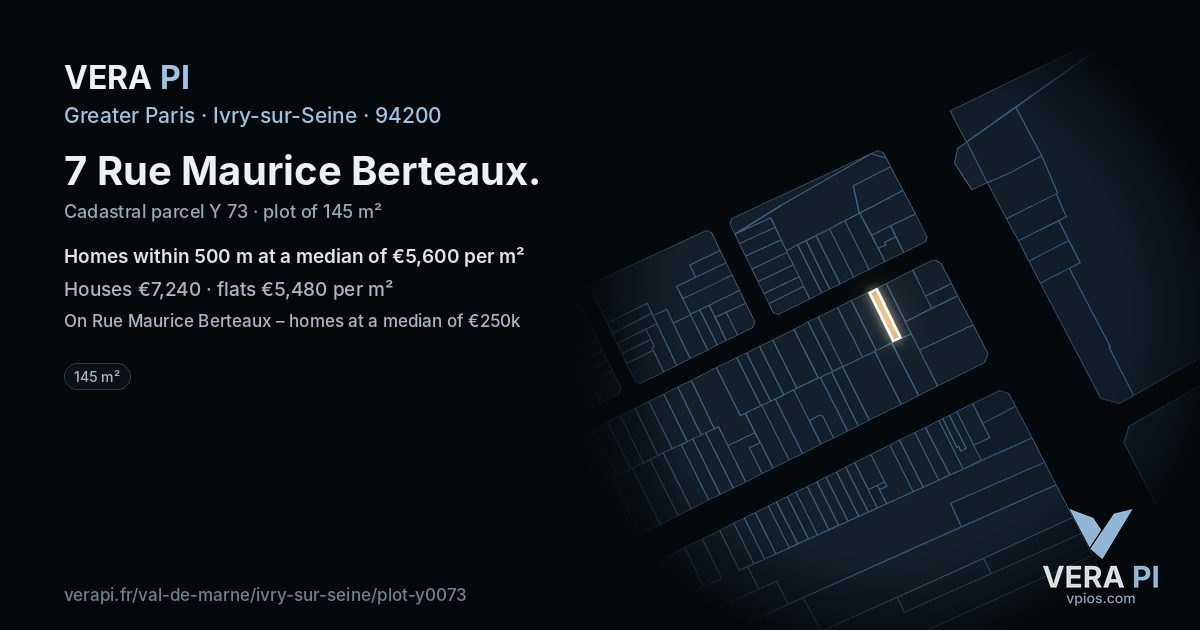 7 Rue Maurice Berteaux, Ivry-sur-Seine at night – the plot lit, the parcels around coloured by the prices near them