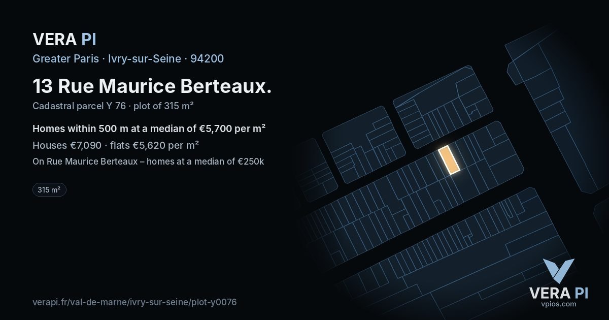 13 Rue Maurice Berteaux, Ivry-sur-Seine at night – the plot lit, the parcels around coloured by the prices near them