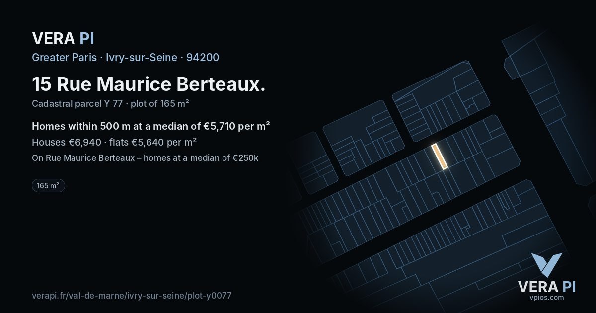 15 Rue Maurice Berteaux, Ivry-sur-Seine at night – the plot lit, the parcels around coloured by the prices near them