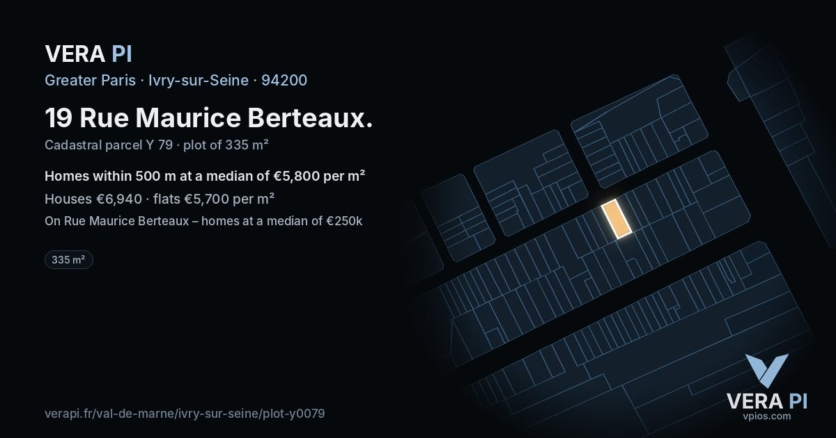 19 Rue Maurice Berteaux, Ivry-sur-Seine at night – the plot lit, the parcels around coloured by the prices near them