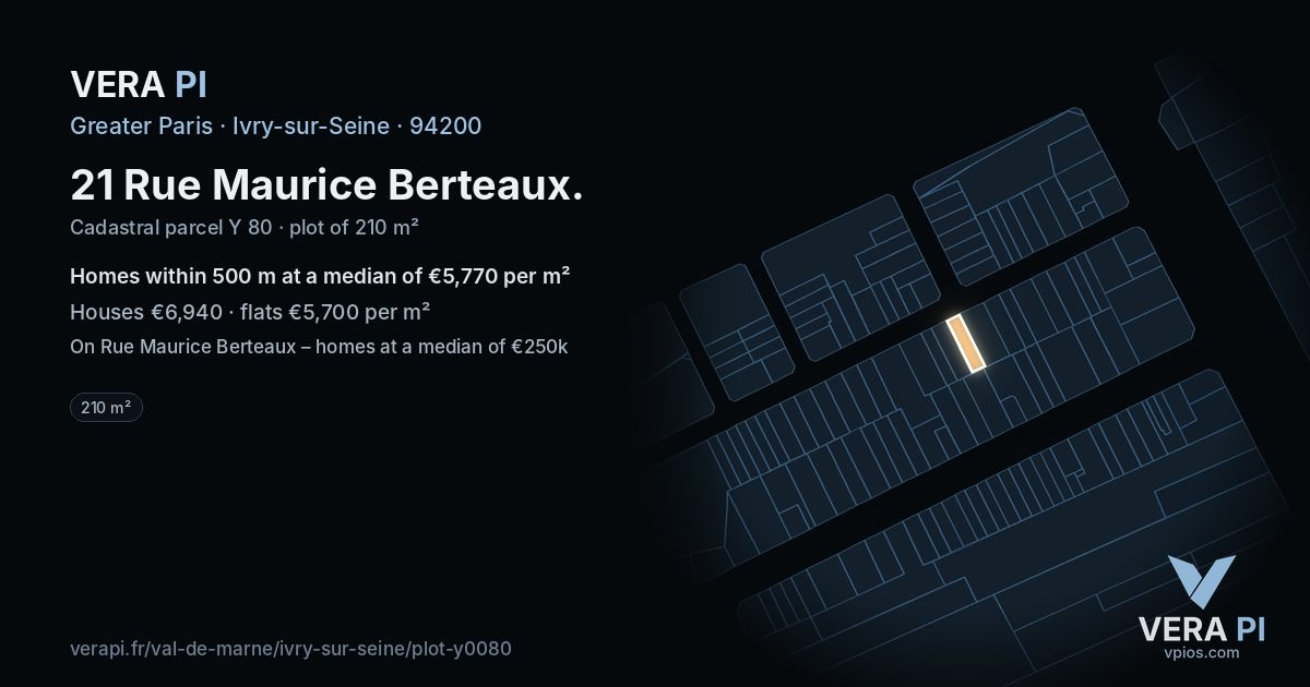 21 Rue Maurice Berteaux, Ivry-sur-Seine at night – the plot lit, the parcels around coloured by the prices near them