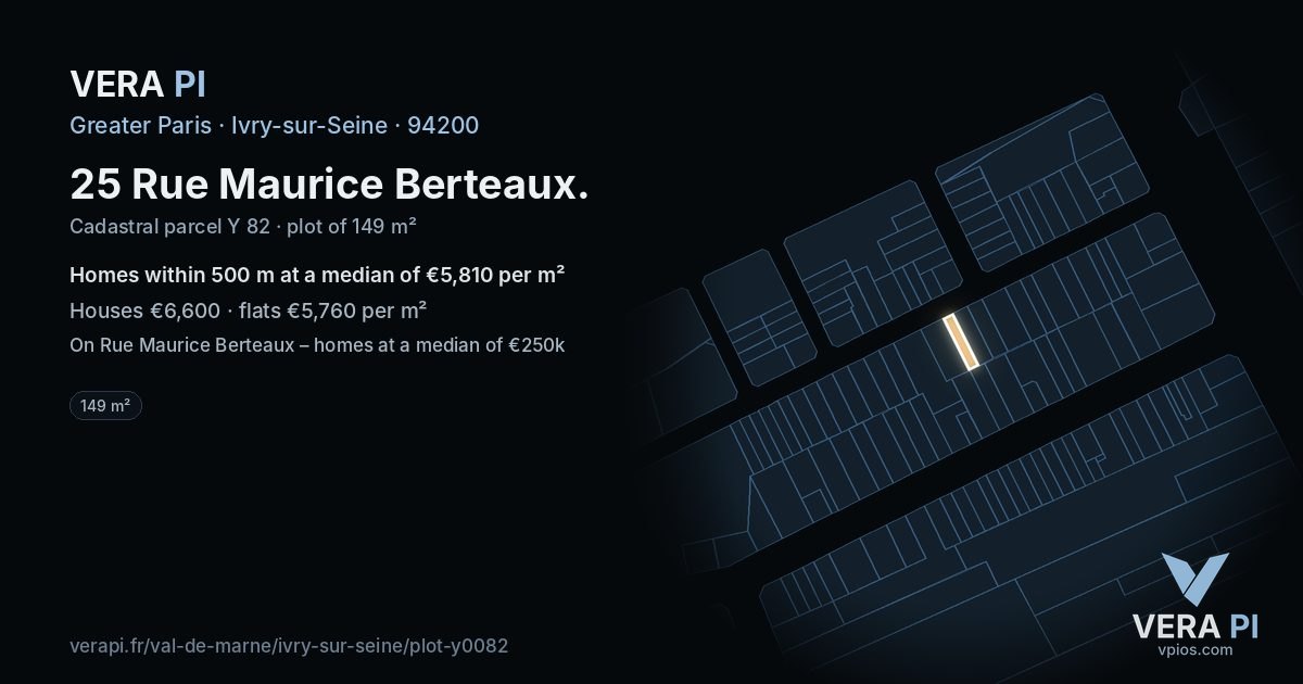 25 Rue Maurice Berteaux, Ivry-sur-Seine at night – the plot lit, the parcels around coloured by the prices near them