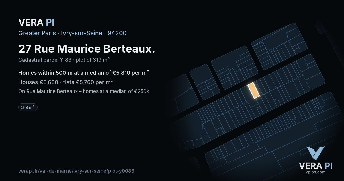 27 Rue Maurice Berteaux, Ivry-sur-Seine at night – the plot lit, the parcels around coloured by the prices near them