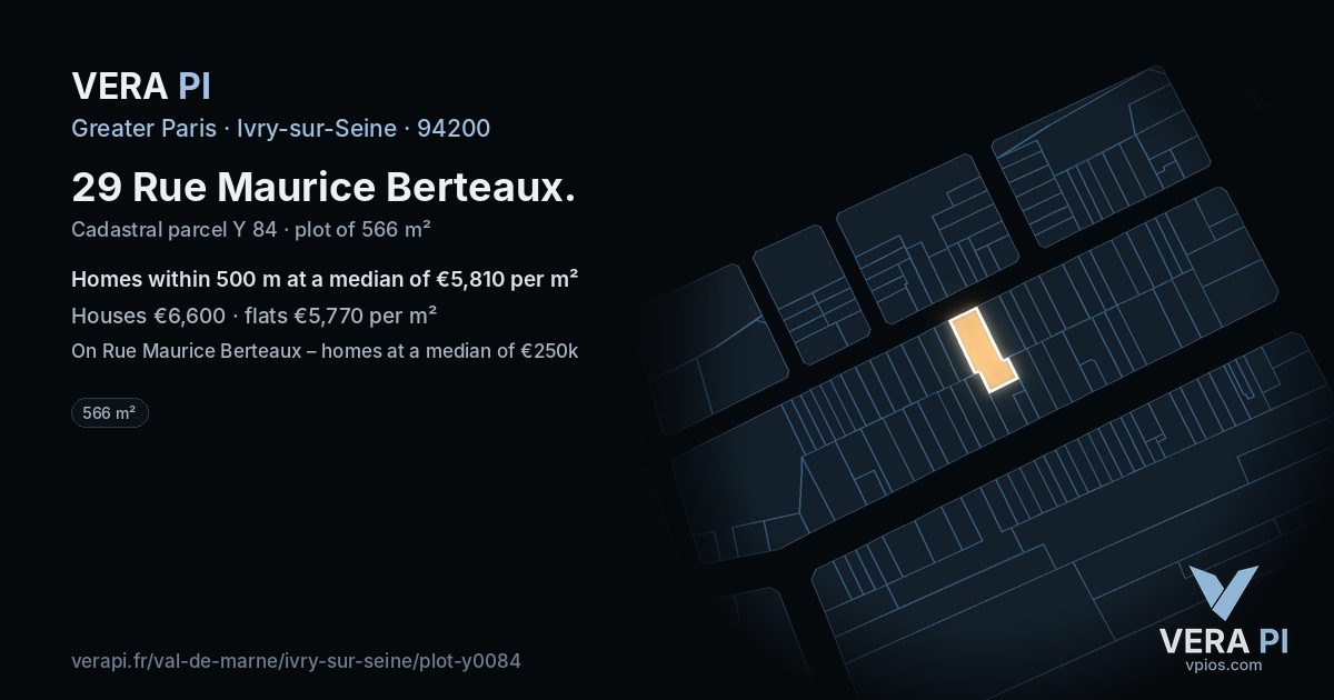 29 Rue Maurice Berteaux, Ivry-sur-Seine at night – the plot lit, the parcels around coloured by the prices near them