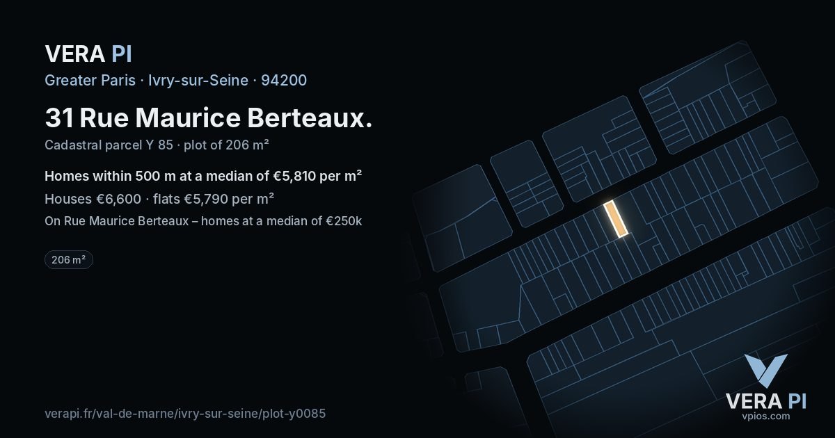 31 Rue Maurice Berteaux, Ivry-sur-Seine at night – the plot lit, the parcels around coloured by the prices near them