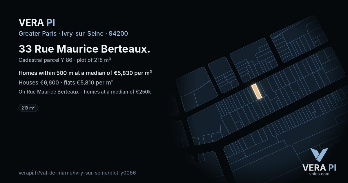 33 Rue Maurice Berteaux, Ivry-sur-Seine at night – the plot lit, the parcels around coloured by the prices near them