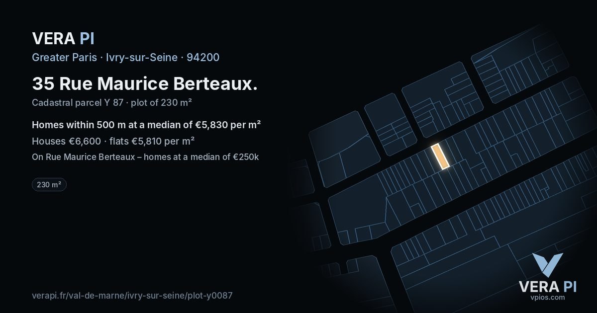 35 Rue Maurice Berteaux, Ivry-sur-Seine at night – the plot lit, the parcels around coloured by the prices near them