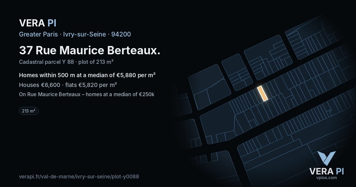 37 Rue Maurice Berteaux, Ivry-sur-Seine at night – the plot lit, the parcels around coloured by the prices near them