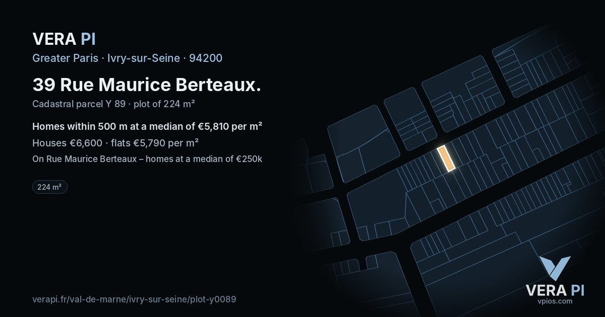 39 Rue Maurice Berteaux, Ivry-sur-Seine at night – the plot lit, the parcels around coloured by the prices near them