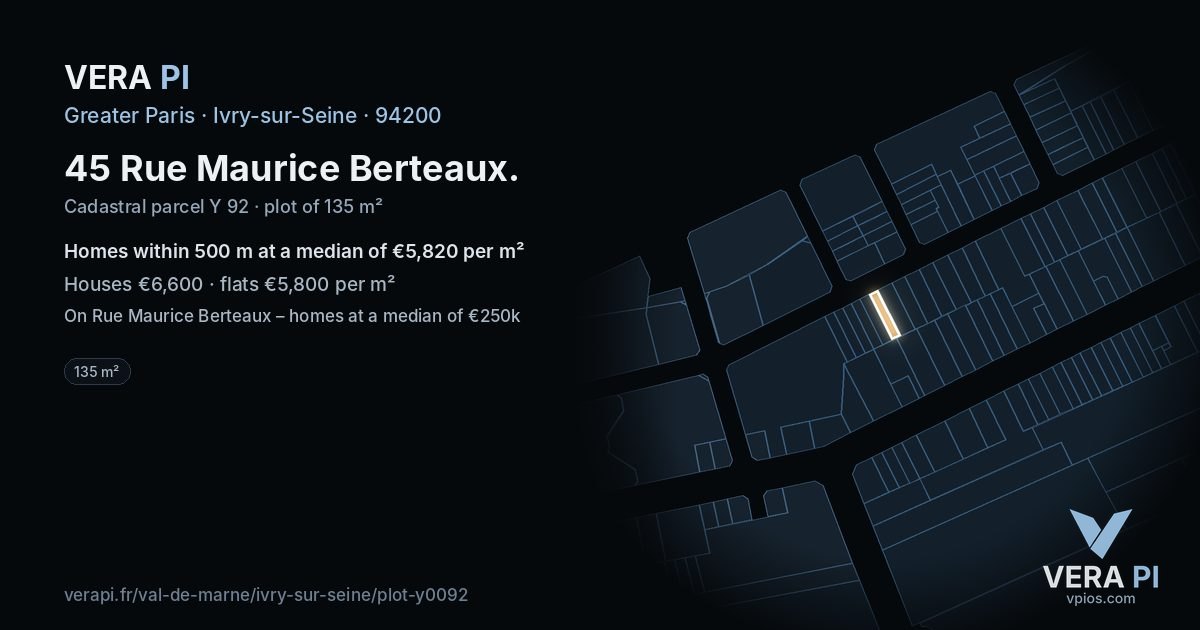 45 Rue Maurice Berteaux, Ivry-sur-Seine at night – the plot lit, the parcels around coloured by the prices near them