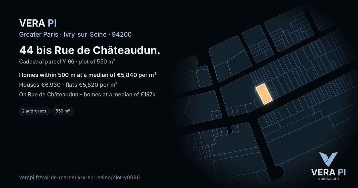 44 bis Rue de Châteaudun, Ivry-sur-Seine at night – the plot lit, the parcels around coloured by the prices near them