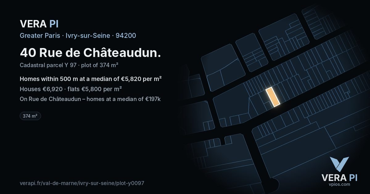 40 Rue de Châteaudun, Ivry-sur-Seine at night – the plot lit, the parcels around coloured by the prices near them