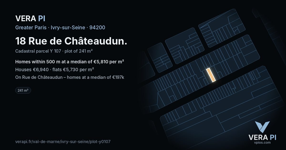 18 Rue de Châteaudun, Ivry-sur-Seine at night – the plot lit, the parcels around coloured by the prices near them