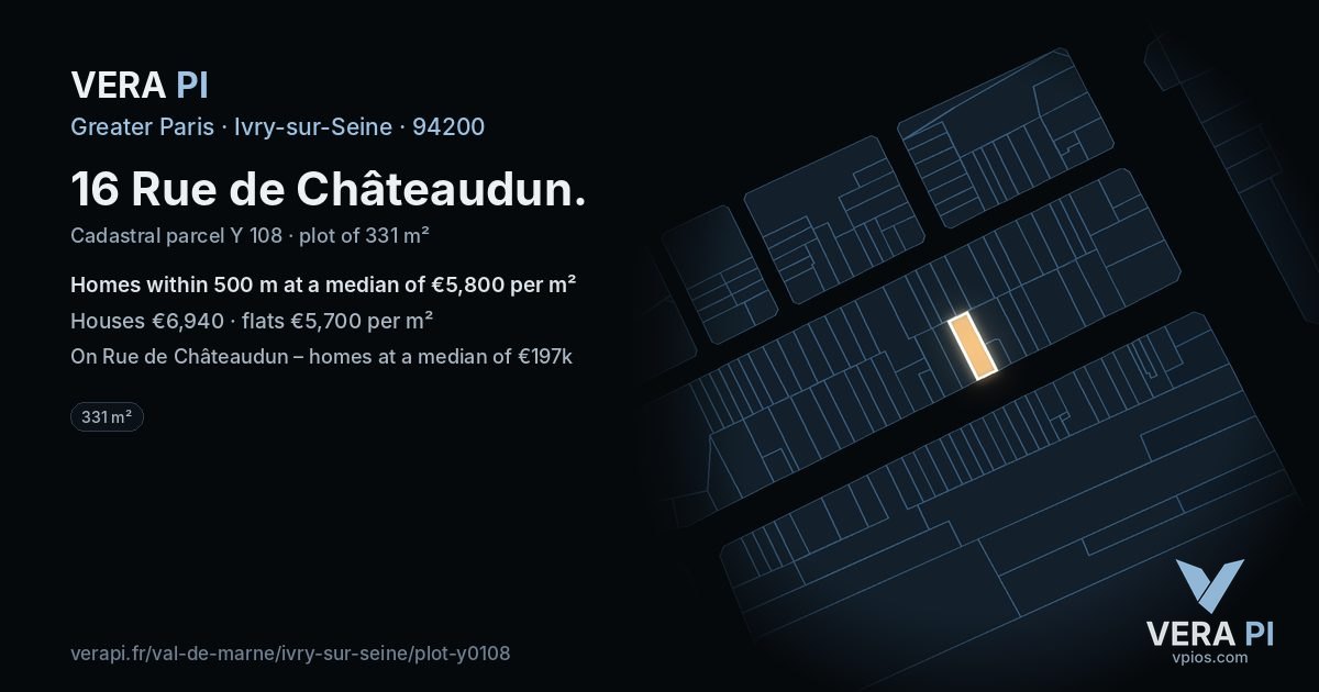 16 Rue de Châteaudun, Ivry-sur-Seine at night – the plot lit, the parcels around coloured by the prices near them
