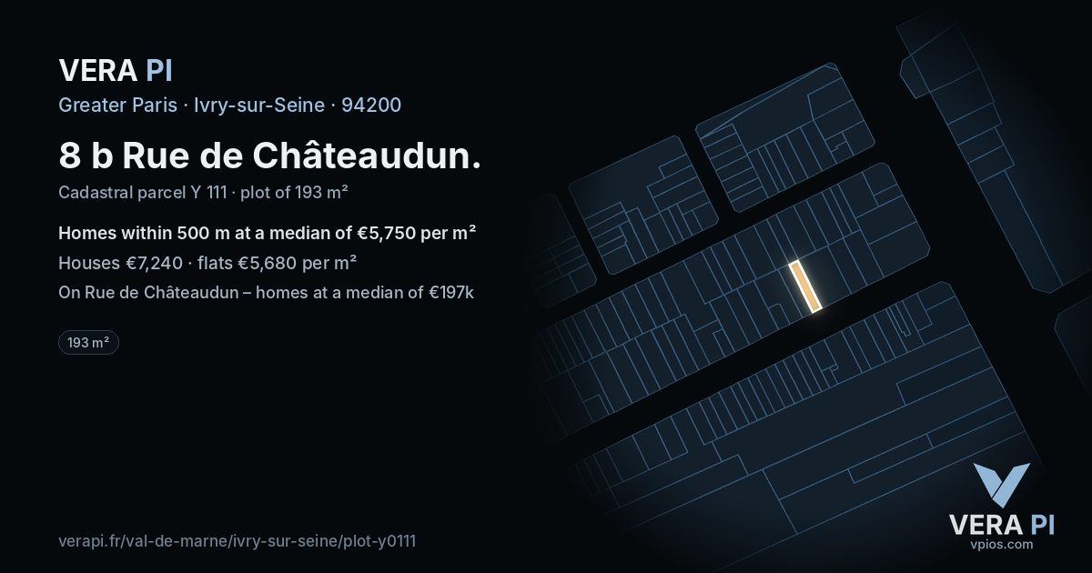 8 b Rue de Châteaudun, Ivry-sur-Seine at night – the plot lit, the parcels around coloured by the prices near them