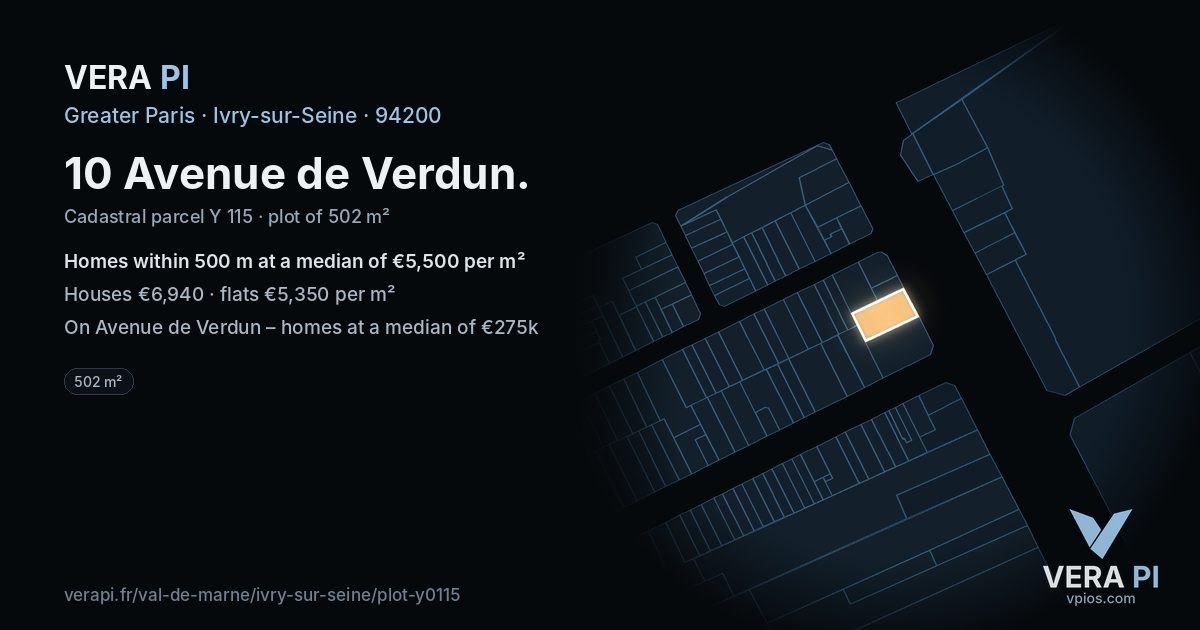 10 Avenue de Verdun, Ivry-sur-Seine at night – the plot lit, the parcels around coloured by the prices near them