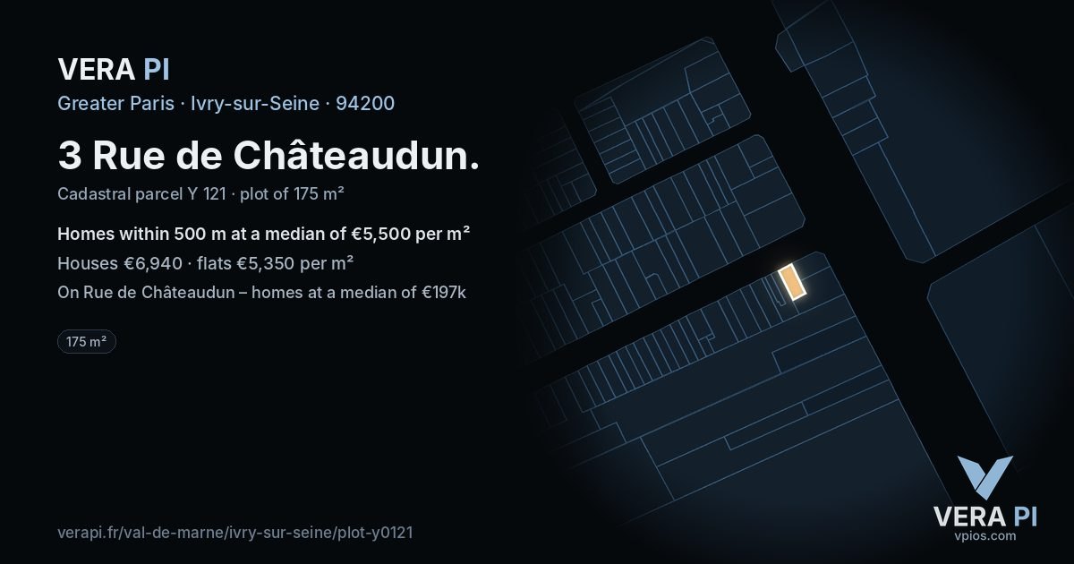 3 Rue de Châteaudun, Ivry-sur-Seine at night – the plot lit, the parcels around coloured by the prices near them