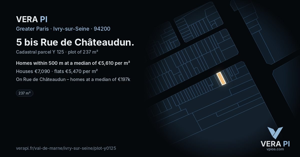 5 bis Rue de Châteaudun, Ivry-sur-Seine at night – the plot lit, the parcels around coloured by the prices near them