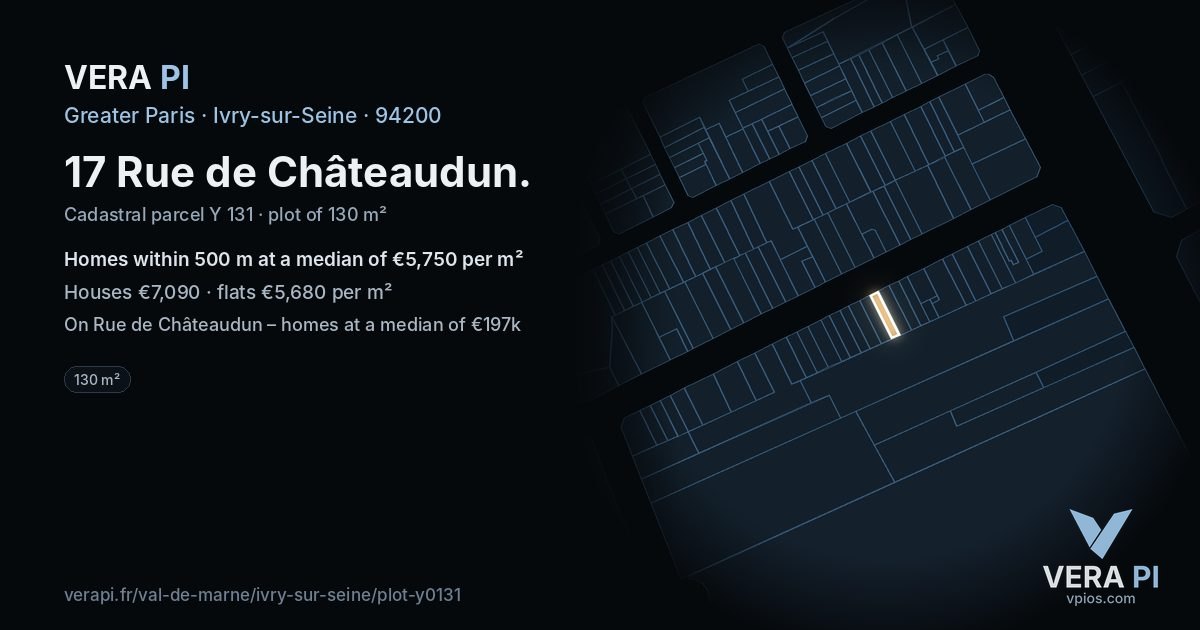 17 Rue de Châteaudun, Ivry-sur-Seine at night – the plot lit, the parcels around coloured by the prices near them